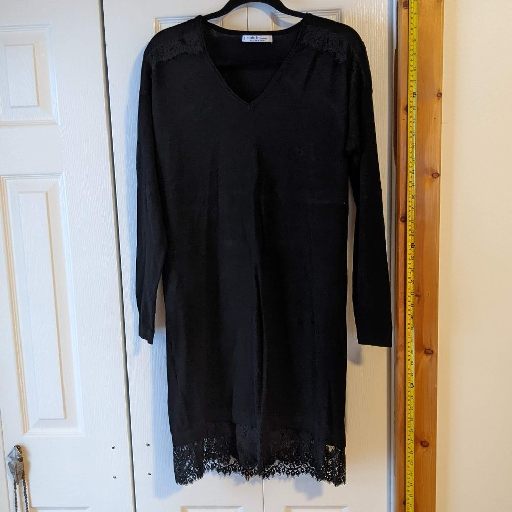 Violeta by Mango Black Dress with Lace Details size L